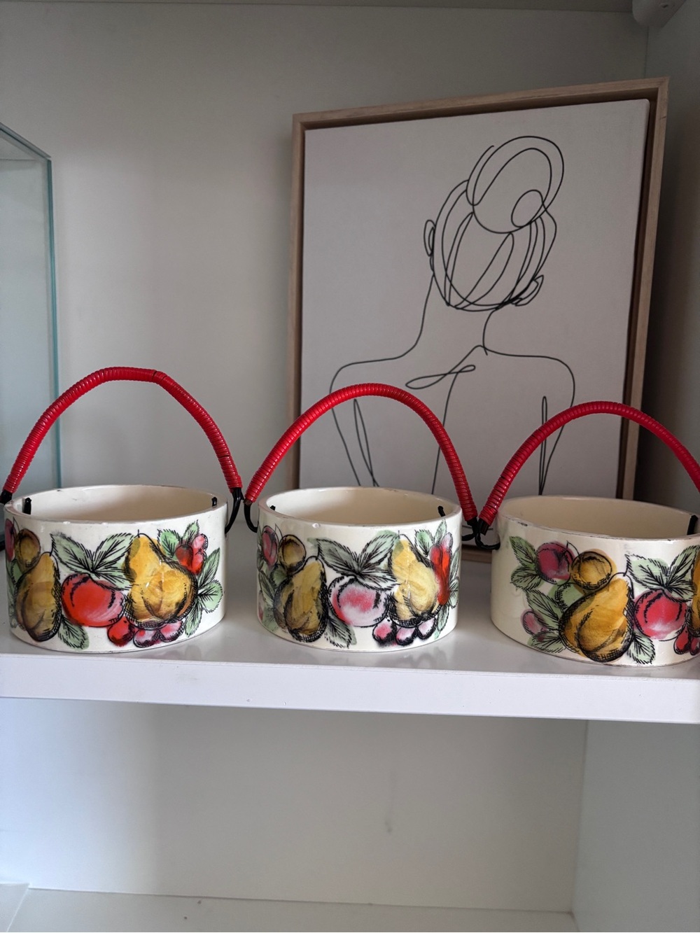 Mid-Century Modern Vintage Japanese Hand Painted ceramic baskets